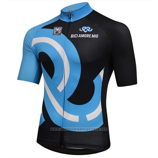 2018 Maillot Cyclisme Bici Amore Mio Noir et Bleu Manches Courtes et Cuissard